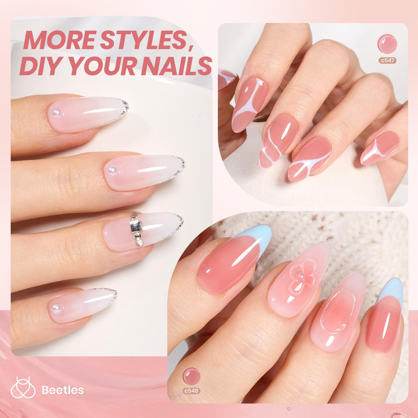 Beetles Jelly Gel Nail Polish Set 6 Colors Neutral Sheer Milky White Nude Pink Gel Polish Kit Translucent Soak off Uv Nail Gel Diy Manicure Gifts for Girls Women 🍁 All In One Marketplace Canada
