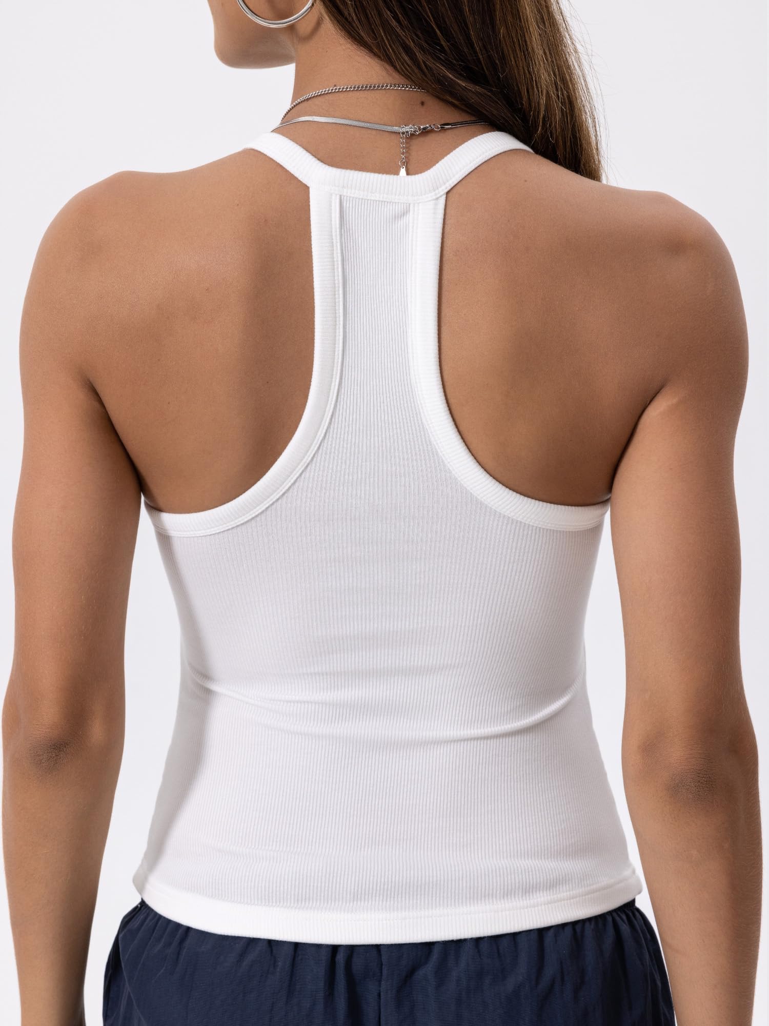 Danysu V Neck Cotton Tank Tops with Built-in Shelf Bra Sleeveless Racerback Fitted Basic Cami Shirts Bright White M 🍁 All In One Marketplace Canada