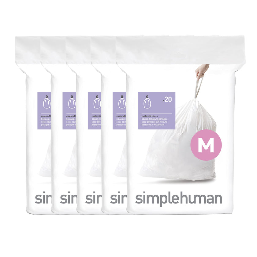 simplehuman Code M 100 Count, Dispenser Pack Custom Fit Liners, Drawstring Trash Bags, 45L / 11.9 Gallons, White 🍁 All In One Marketplace Canada
