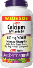 Webber Naturals Calcium Ultra with Vitamin D3, Enhanced Absorption, 280 Tablets, Helps Build Strong Bones, Vegetarian 🍁 All In One Marketplace Canada