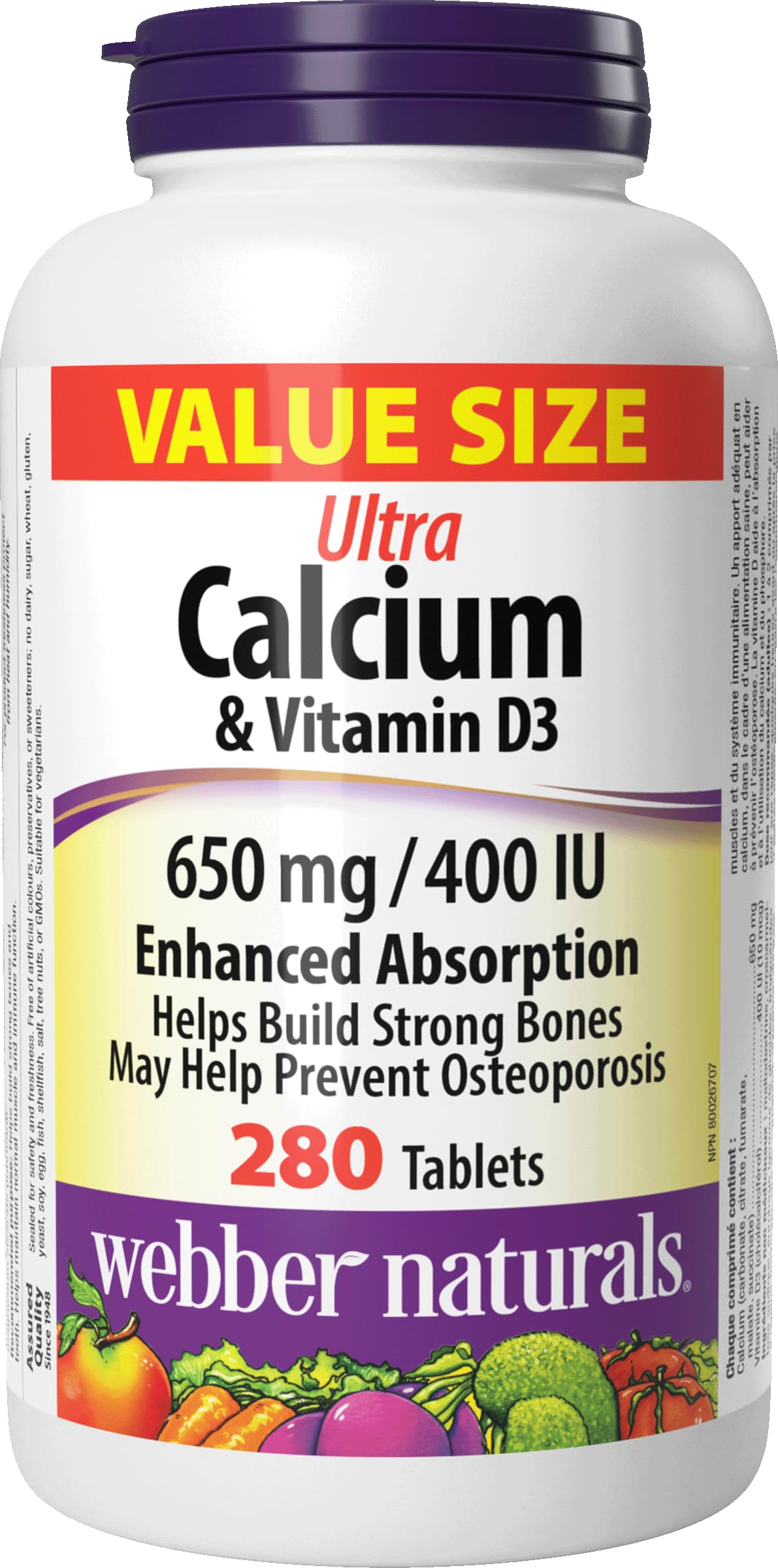 Webber Naturals Calcium Ultra with Vitamin D3, Enhanced Absorption, 280 Tablets, Helps Build Strong Bones, Vegetarian 🍁 All In One Marketplace Canada