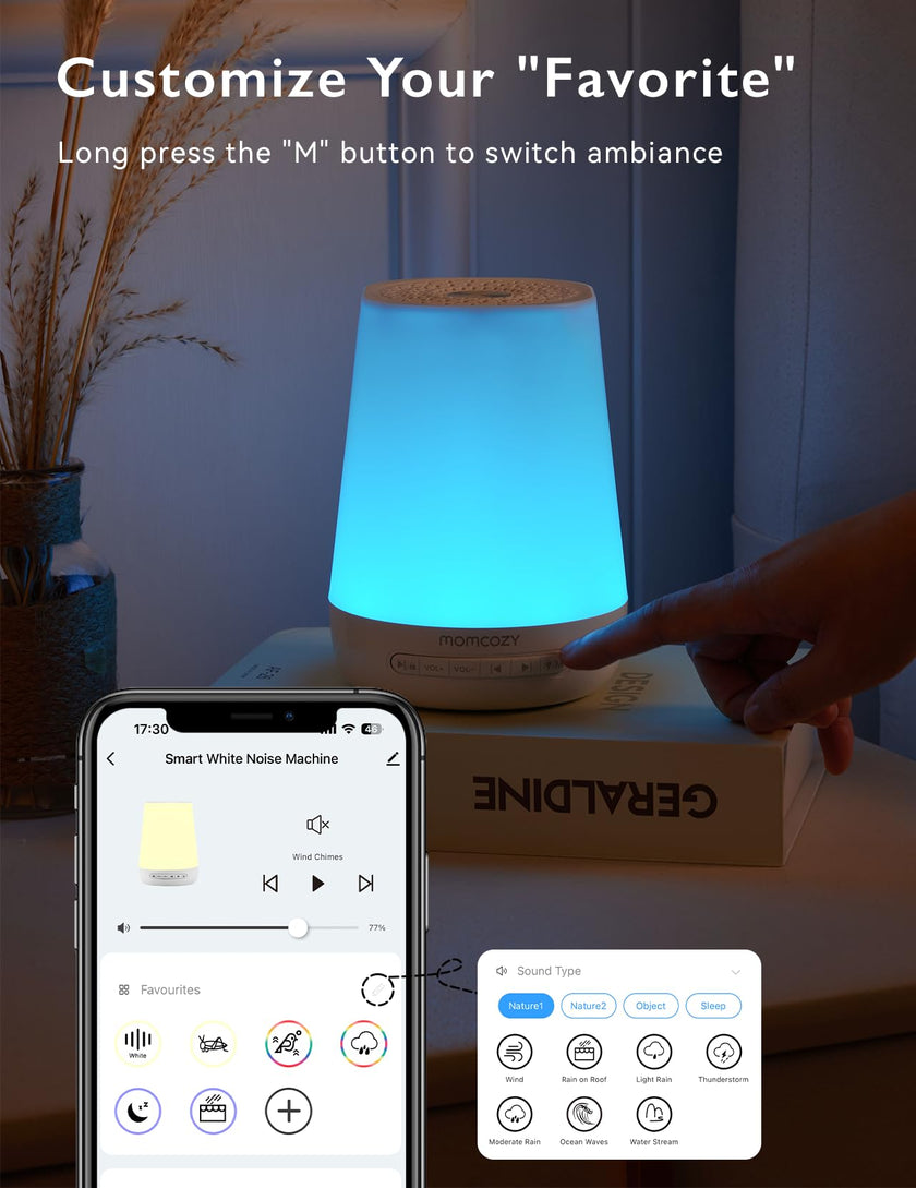 Baby Sound Machine, Momcozy White Noise Machine for Baby Sleeping with Night Light, Toddler Sleep Trainer 34 Soothing Sleep Sounds, Timer, App Remote Control, Personal Sleep Routine Alarm Clock(Blue) 🍁 All In One Marketplace Canada