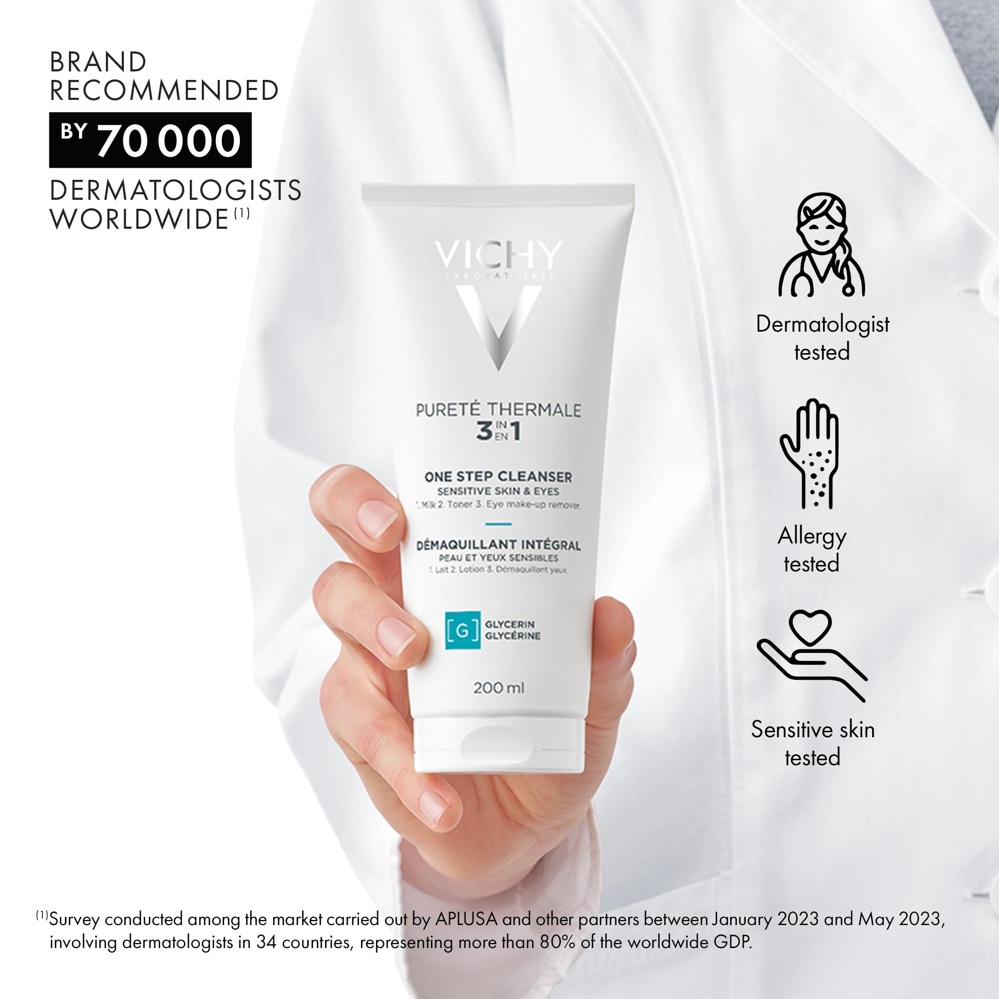 Vichy Gentle Facial Cleanser and Makeup Remover, Purete Thermal 3-in-1 Face Cleanser for Sensitive Skin, Hypoallergenic, Dermatologist Recommended, Paraben-Free, 200mL 🍁 All In One Marketplace Canada