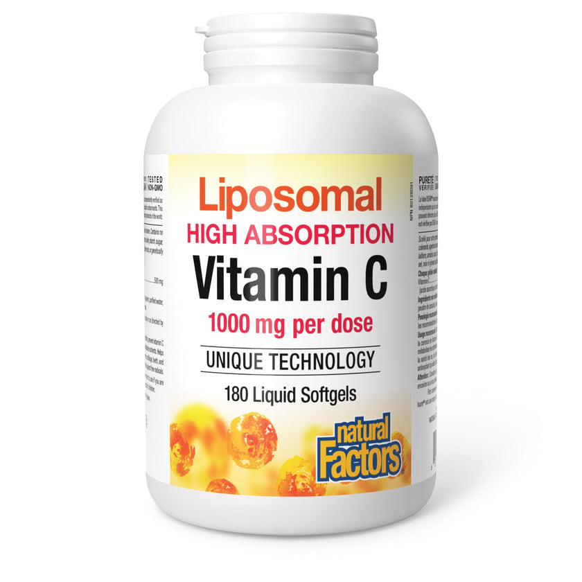 Natural Factors Liposomal Vitamin C, HIGH ABSORPTION, 180 Liquid Softgels, 1000 mg per Serving (2 Softgels), Immune Support, Antioxidants, Proudly Canadian 🍁 All In One Marketplace Canada