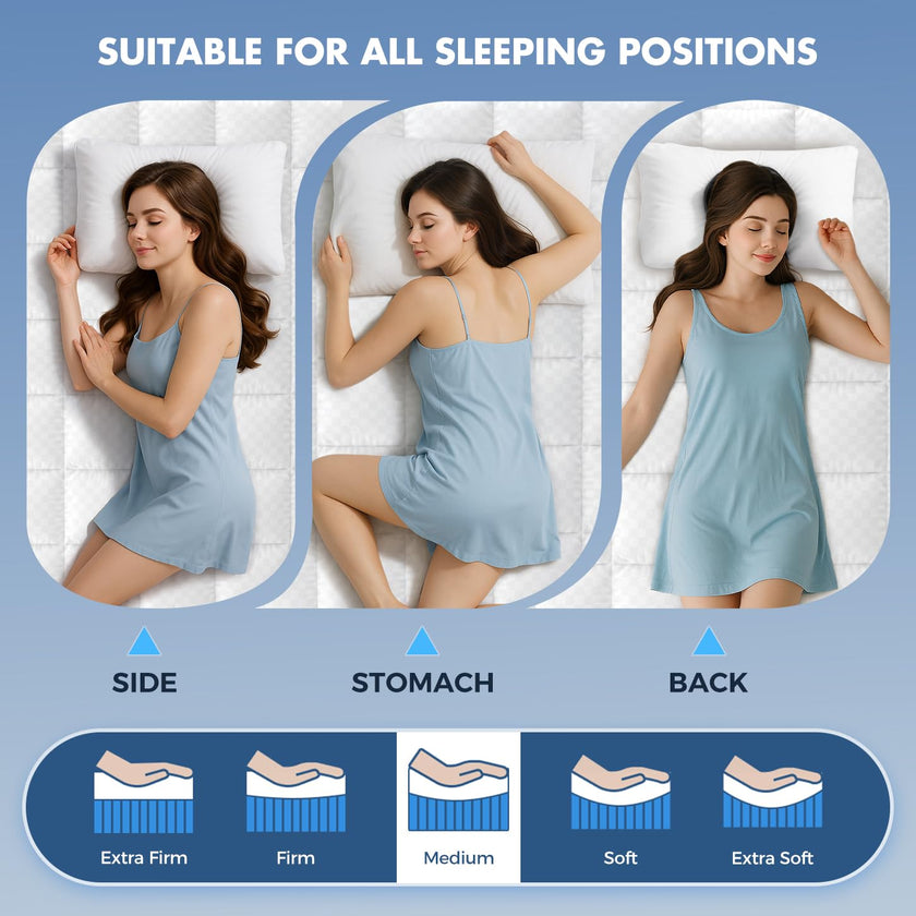 Dual Layer 4 Inch Memory Foam Mattress Topper Queen Size, 2 Inch Cooling Gel Memory Foam and 2 Inch Pillow Top Mattress Pad Cover for Back Pain, Deep Elastic Pocket, Medium Support, White 🍁 All In One Marketplace Canada