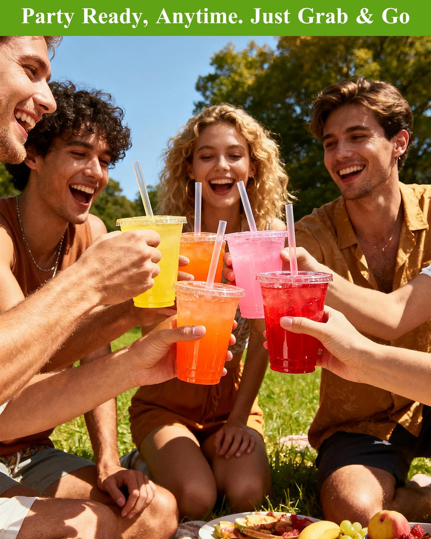Goodluck 100 Pack 16oz Plastic Cups with Lids and Straws, Clear Disposable Iced Coffee Cups, Food Safe Cold Drink Cups for Bubble Tea, Smoothies & Shakes, BPA Free 🍁 All In One Marketplace Canada