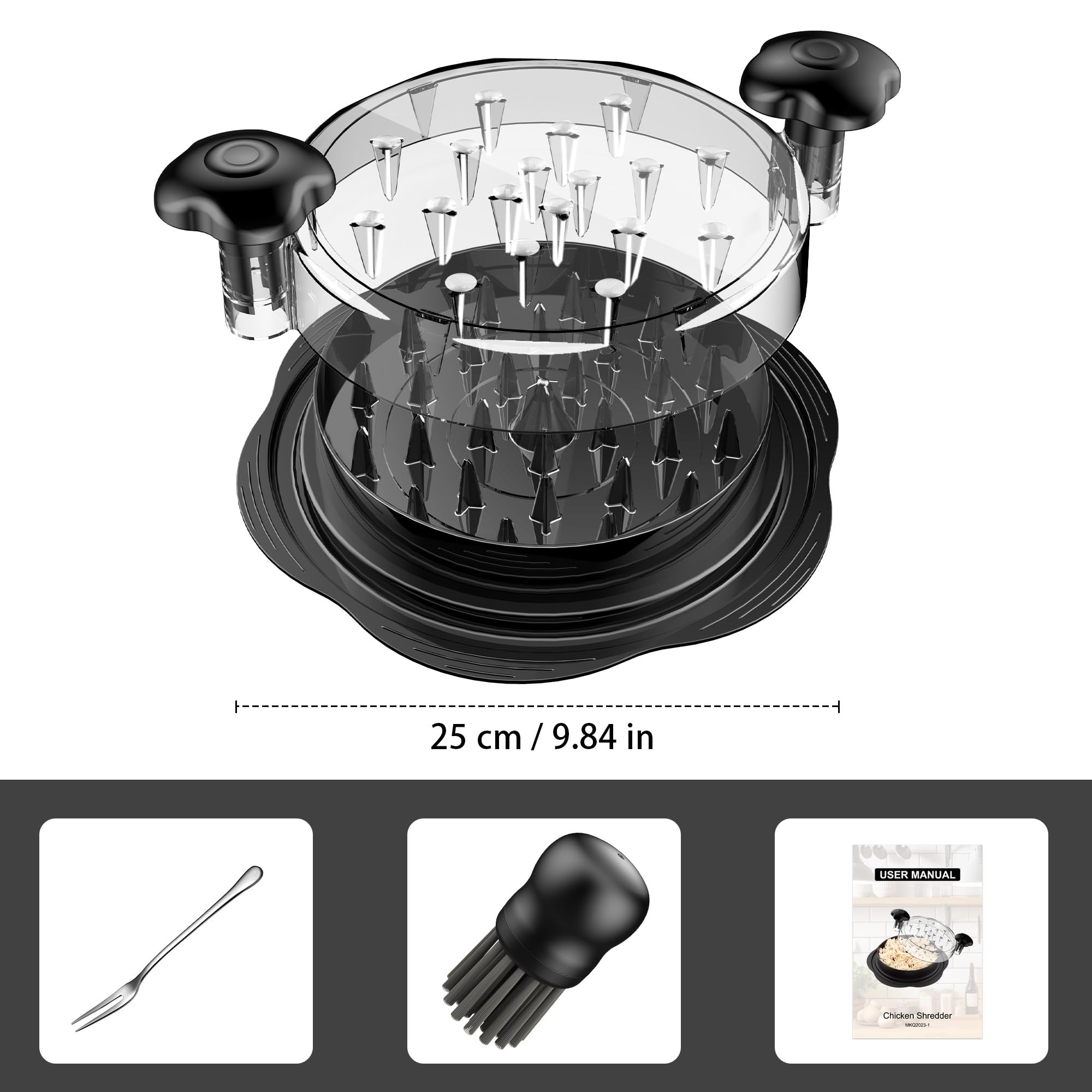 Chicken Shredder Tool Twist Large Chicken Breast Shredder with Brush&Fork, Visible Meat Shredder Machine, Strong Anti-Slip Strip, Ergonomic Handle, BPA Free, Suitable for Pork Beef Chicken (Black) 🍁 All In One Marketplace Canada