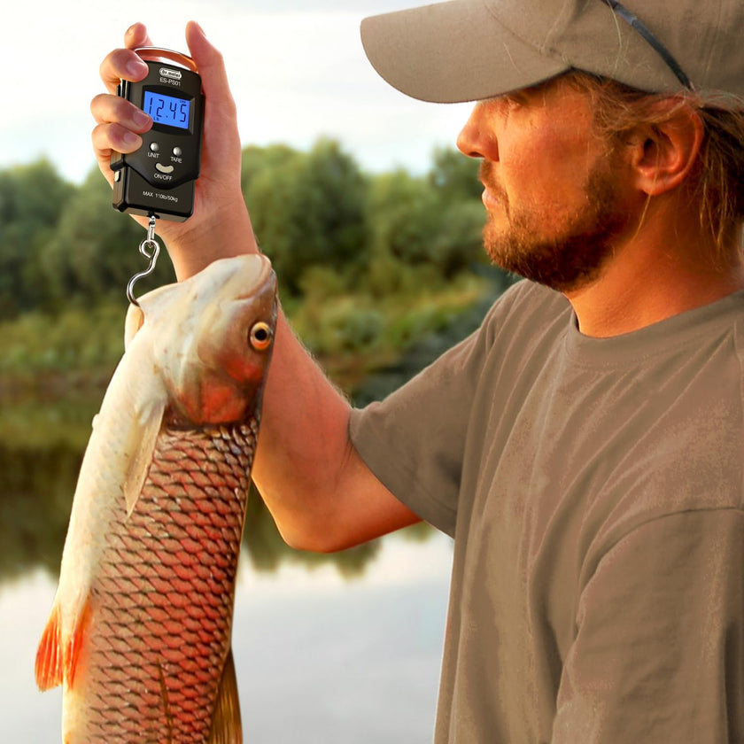 Fish Scale, Dr.meter 110lb/50kg Backlit LCD Display Digital Scale with Built-in Measuring Tape - Electronic Fishing Postal Hanging Hook Scale with 2 AAA Batteries, Pocket Size, Fishing Gifts for Man 🍁 All In One Marketplace Canada