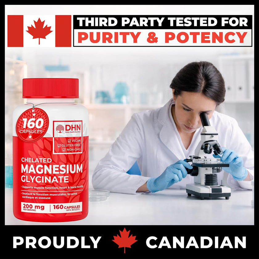 Magnesium Glycinate/Bisglycinate | Supports Sleep, Relaxation, Energy Metabolism & Muscle Function | Chelated | 200mg Elemental Magnesium | Stomach Friendly | Canadian Made, Quality Assured 🍁 All In One Marketplace Canada