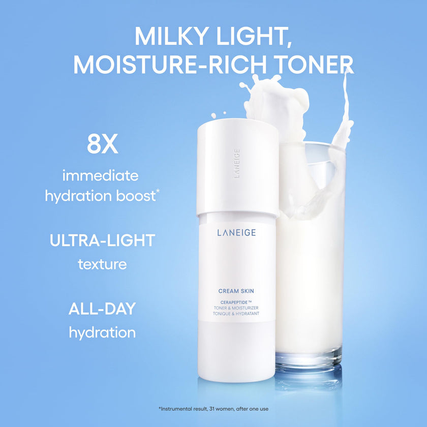 LANEIGE Cream Skin Toner & Moisturizer Mini: Lightweight Refillable Korean Milky Toner with Ceramide & Peptide for Hydration, Firming, & Barrier Support 🍁 All In One Marketplace Canada