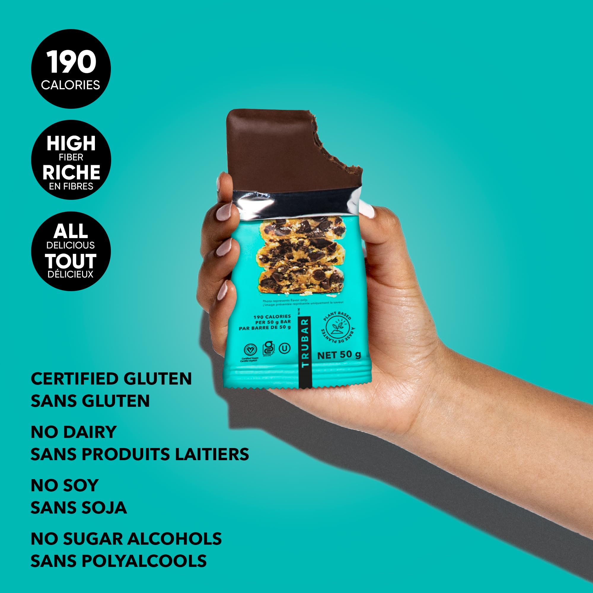 TRUBAR Vegan Protein Bar, Oh Oh Cookie Dough, Gluten Free, Plant Based, High Fiber, Dairy Free, Low Fat, Non GMO, No Sugar Alcohols, 12G Lean Protein, 13G Fiber, Healthy Snack Bars, 12 CT 🍁 All In One Marketplace Canada