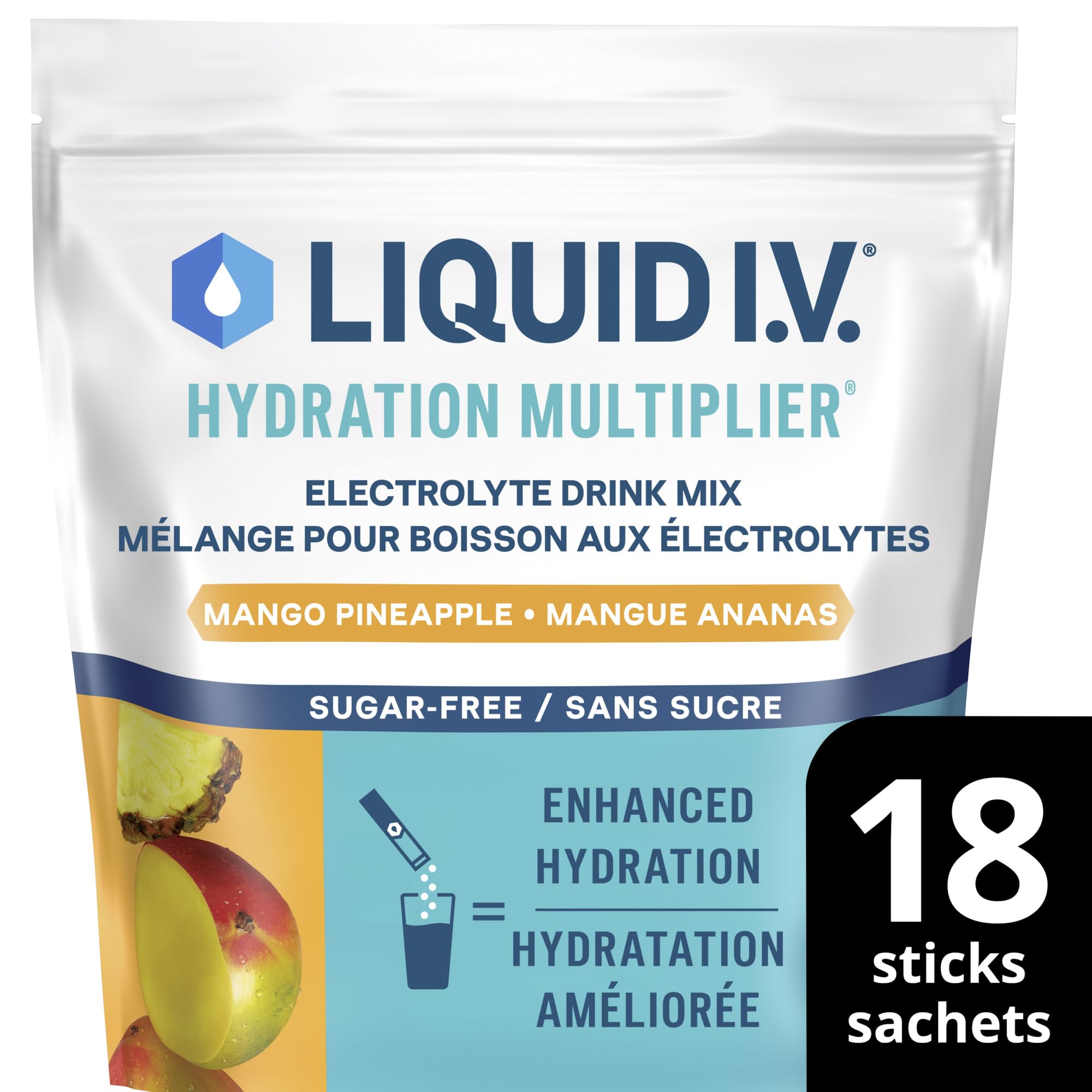 Liquid I.V. - Hydration Multiplier Electrolyte Drink Mix for Everyday - Hydration with Mango Pineapple flavour and Zero Sugar (18 sticks) 🍁 All In One Marketplace Canada