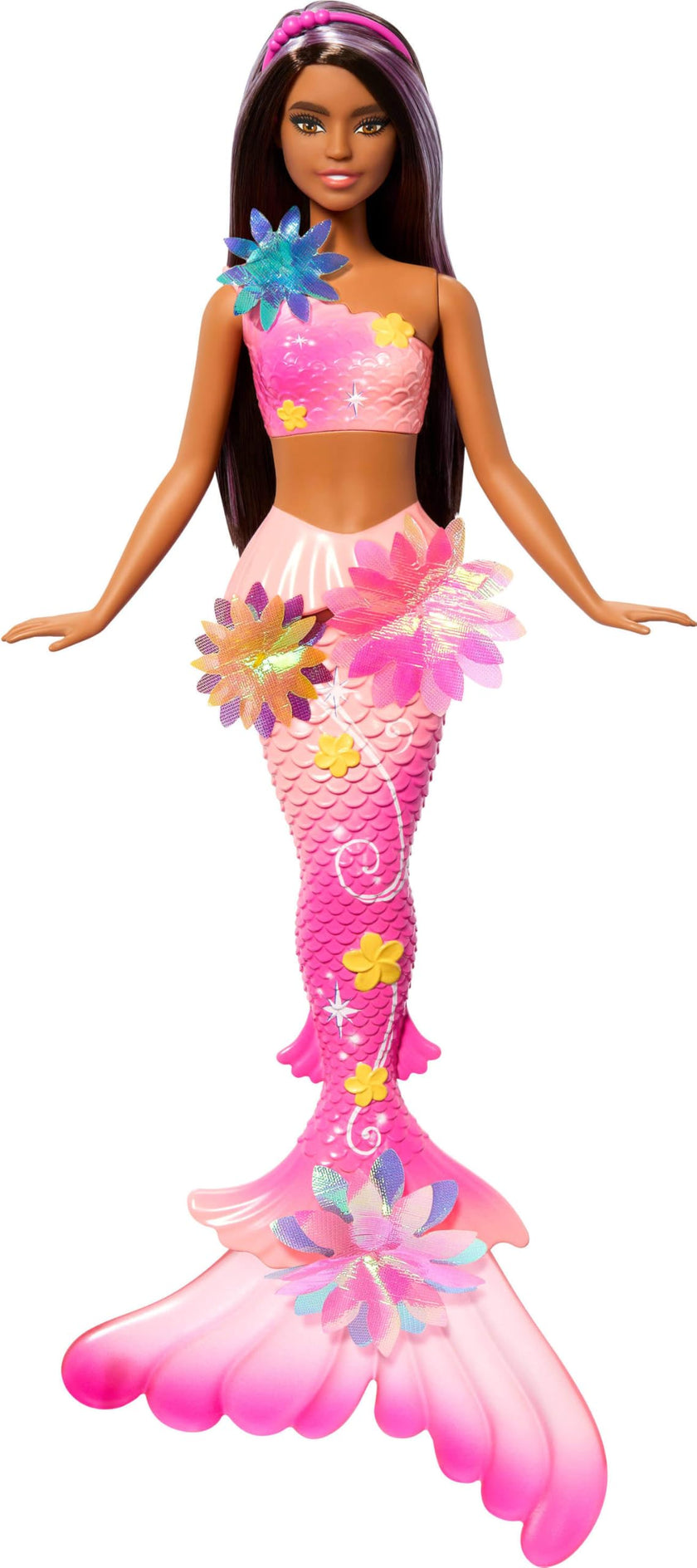Barbie Mermaid Toy Dolls with Surprise Magic Blooming Flowers Feature, Ombre Tails, Pearl Headband Accessory & Long Brown Hair with Purple Highlights 🍁 All In One Marketplace Canada