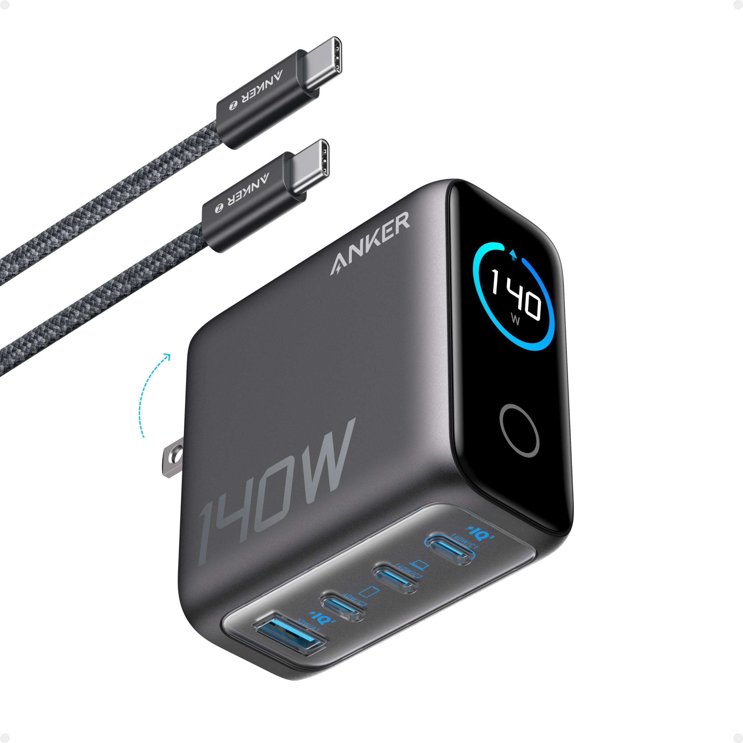 Anker Laptop Charger, 140W MAX USB C Charger, 4-Port Multi-Device Fast Charging, Advanced GaN Power Adapter, Intuitive Touch Controls, for MacBook, iPhone 17/16 Series, Samsung Galaxy, Pixel, and More 🍁 All In One Marketplace Canada
