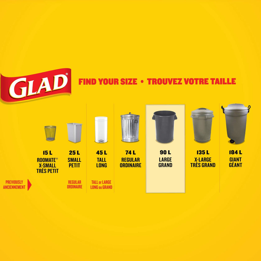 Glad Black Garbage Bags - Large 90 Litres - ForceFlex Drawstring, 60 Trash Bags, Made in Canada of Global Components 🍁 All In One Marketplace Canada