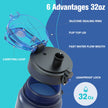 Sahara Sailor Water Bottle, 32oz Motivational Sports Water Bottle with Time Marker - Times to Drink - Tritan, BPA Free, Wide Mouth Leakproof, Fast Flow Technology with Clean Brush (1 Bottle) 🍁 All In One Marketplace Canada