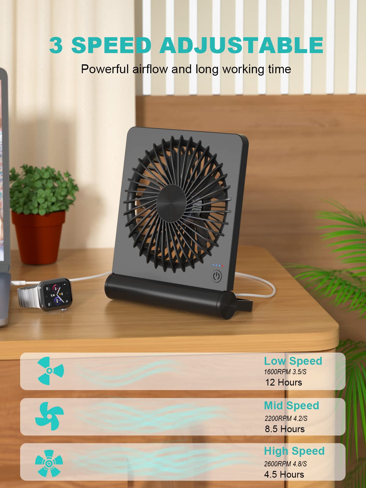 Small Desk Fan,Rechargeable USB Fan Battery Operated,Ultra Quiet, Strong Wind, 3 Speeds Travel Fans 🍁 All In One Marketplace Canada