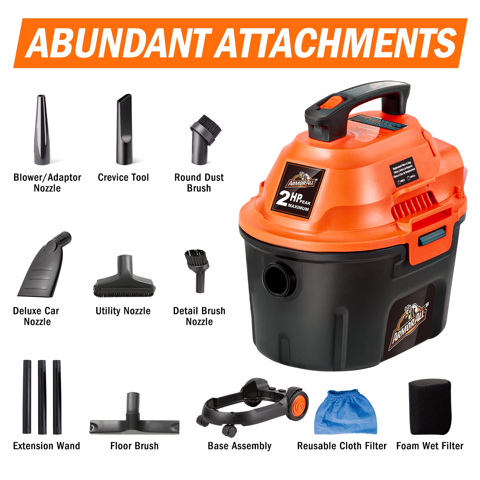 Armor All AA255W 2.5 Gal 2 Peak HP Wet/Dry Utility Vac Orange/Black 🍁 All In One Marketplace Canada