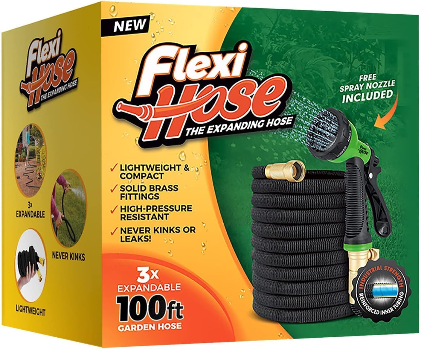 Flexi Hose Expandable Garden Hose, Lightweight & No-Kink Flexible Garden Hose, 3/4 inch Solid Brass Fittings and Double Latex Core, 100 ft Black 🍁 All In One Marketplace Canada