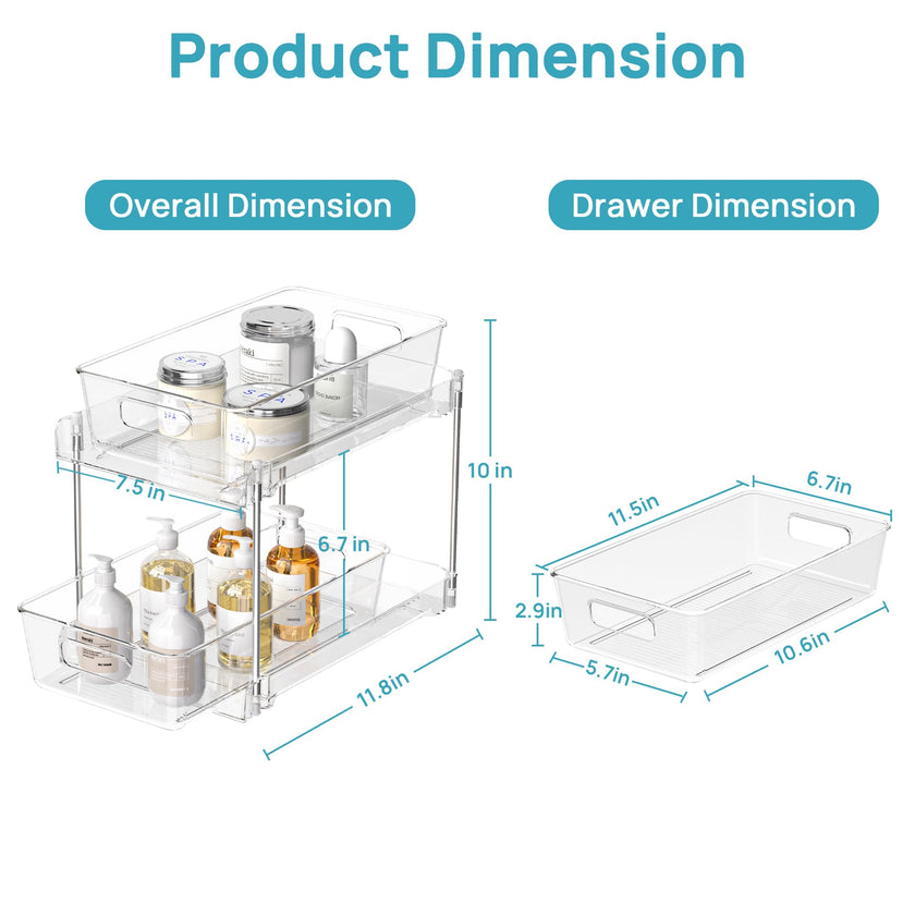 2 Tier Bathroom Storage Organizer, Vtopmart 4 Pack Clear Under Sink Organizers Vanity Counter Storage Container, Medicine Cabinet Drawers Bins, Pull-Out Organization with Track for Pantry, Kitchen 🍁 All In One Marketplace Canada