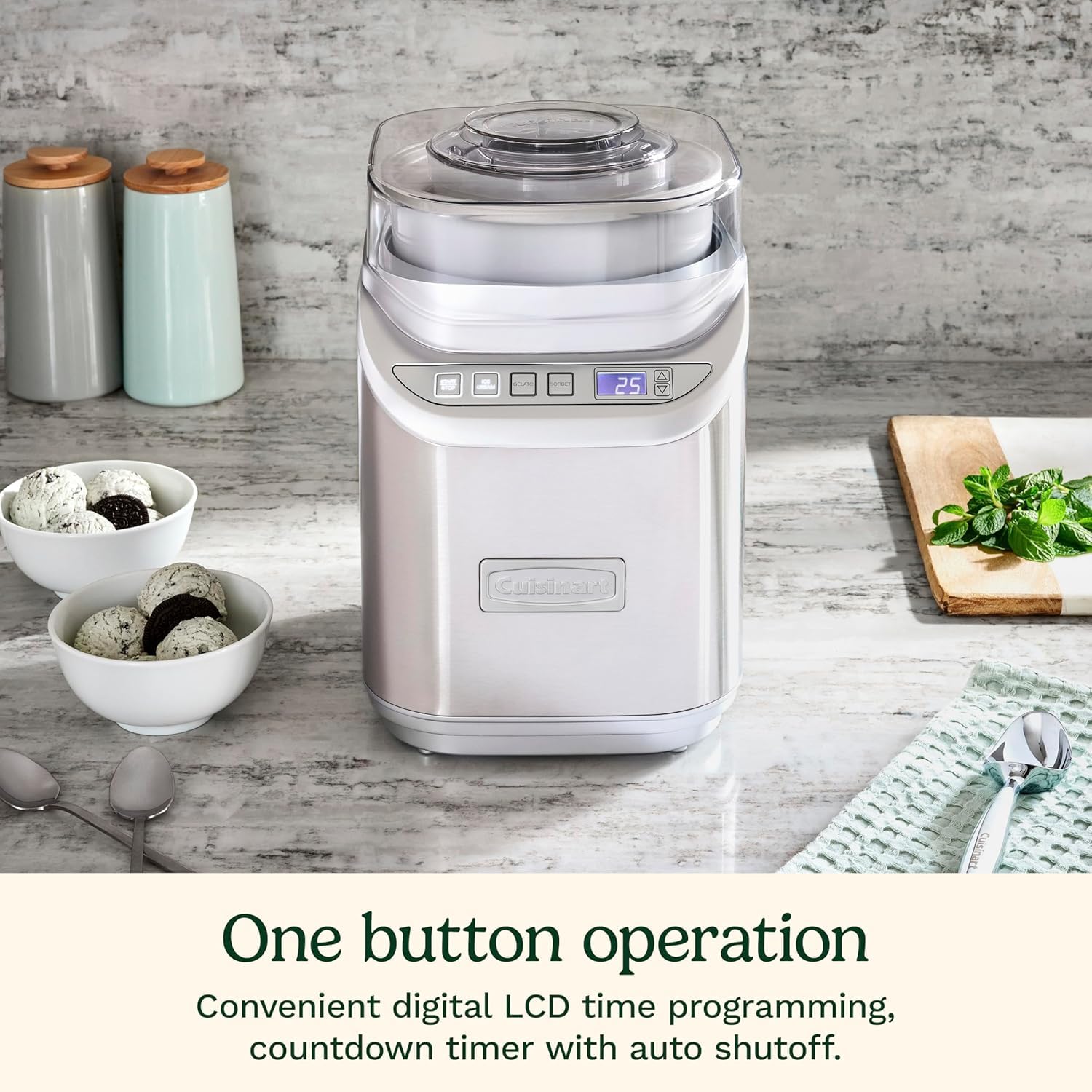 Cuisinart Ice Cream Maker Machine w/Countdown Timer, Stainless Steel, 2 qt 🍁 All In One Marketplace Canada