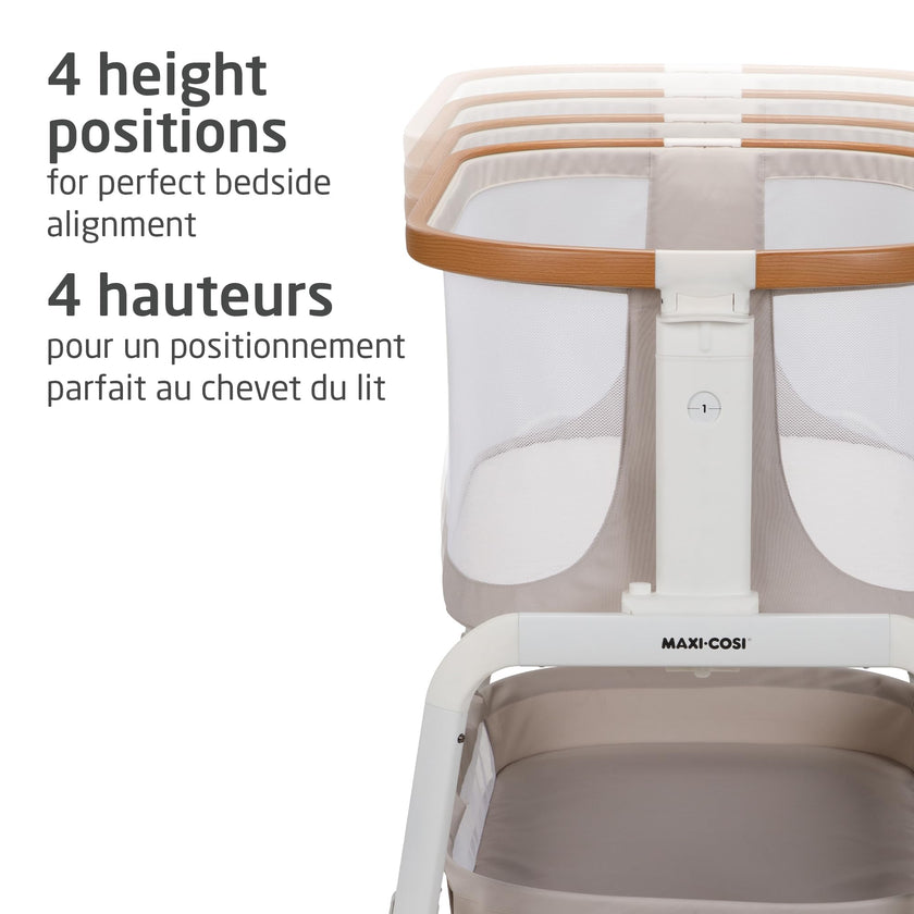 Maxi-Cosi Iora Bedside Bassinet , infant bedside sleeper crib, 4 height positions, portable & folds flat, large storage basket, includes travel bag, Horizon Sand 🍁 All In One Marketplace Canada