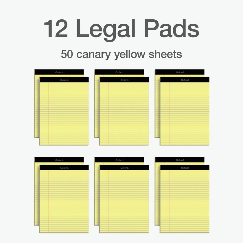 Oxford Legal Pads, 8.5 x 11 Inch, Wide Ruled, Yellow Paper, 50 Sheets per Pad, 12-Pack Notepads for School, Office, Lists, and Note Taking, Letter Size, Double-Sided Writing Pages 🍁 All In One Marketplace Canada