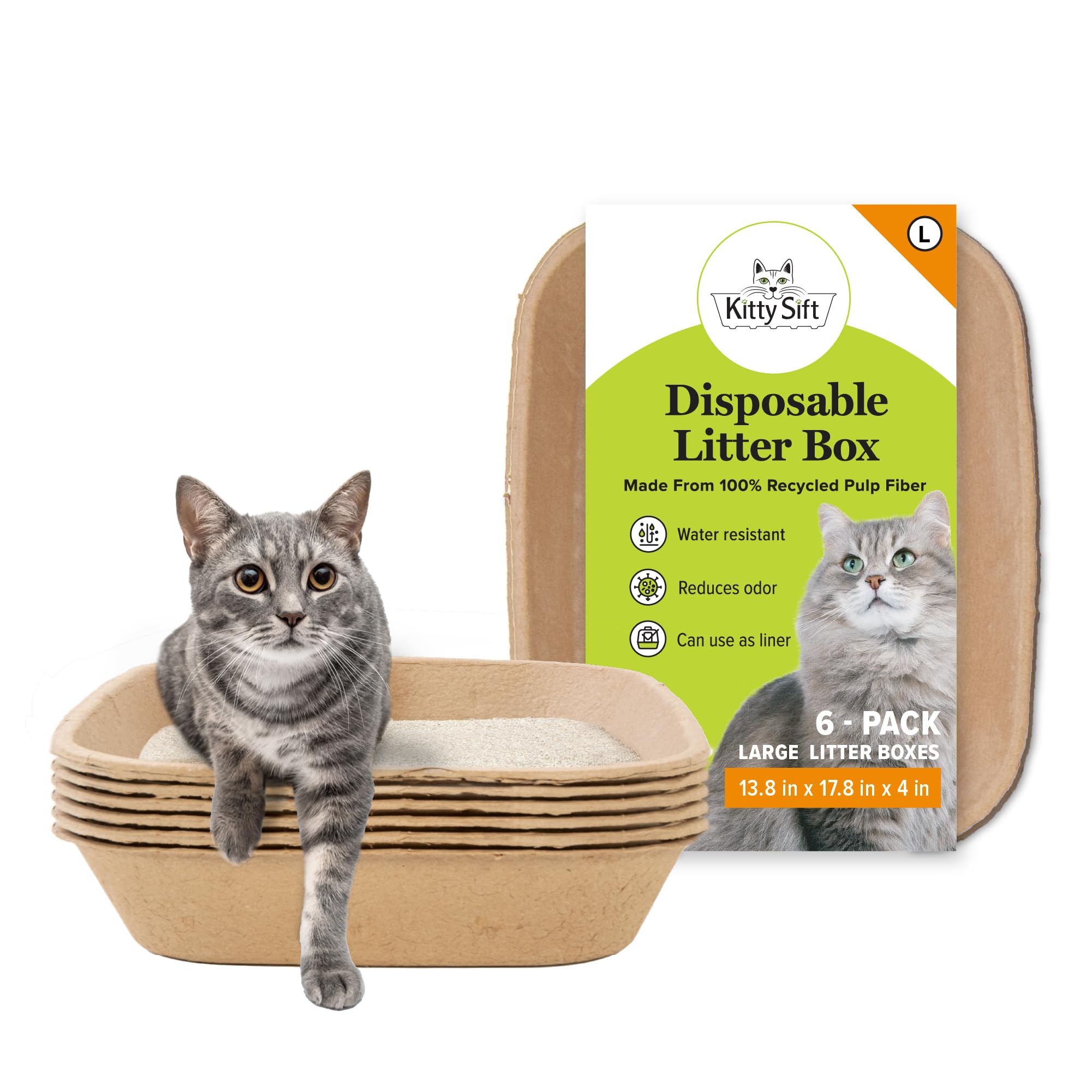 Kitty Sift Disposable Cat Litter Box Large, 6 Count, Durable Portable for Travel and Home, Eco-Friendly Disposable Litter Box Controls Odor 🍁 All In One Marketplace Canada