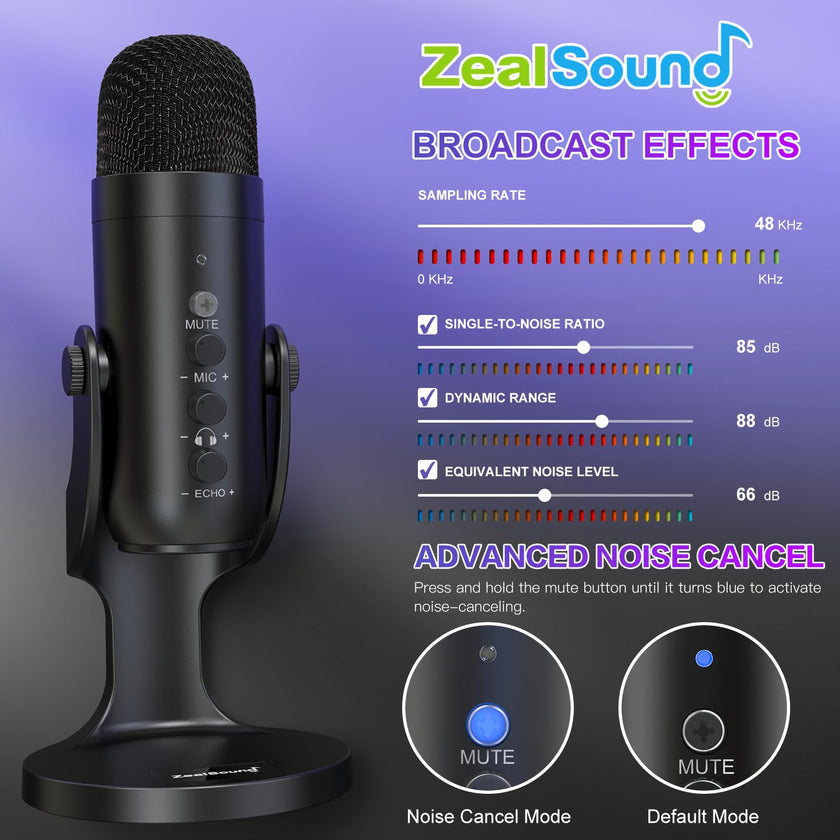 ZealSound Podcast Microphone for PC, Noise Cancellation USB Mic with Gain, Volume Adjustment & Mute Button, Monitoring & Echo, for YouTube, TikTok, Podcasting, Streaming, iPhone, iPad, Android, Mac 🍁 All In One Marketplace Canada