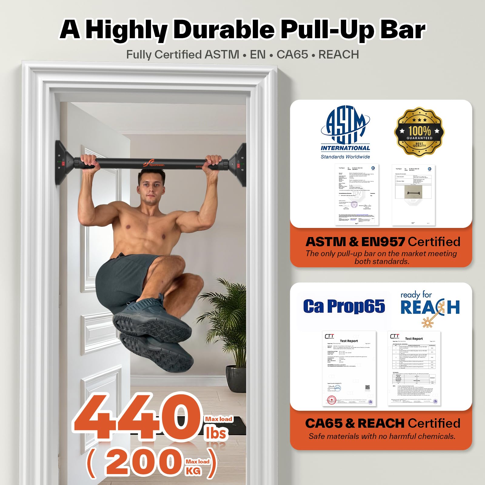 Sportneer Pull Up Bar Doorway Chin Up Bar No Screws Door Frame Chin Up Push Up Sit Up Bar Adjustable 75-94cm (29.5''-37'') Up to 200kg Capacity Workout Bar 🍁 All In One Marketplace Canada