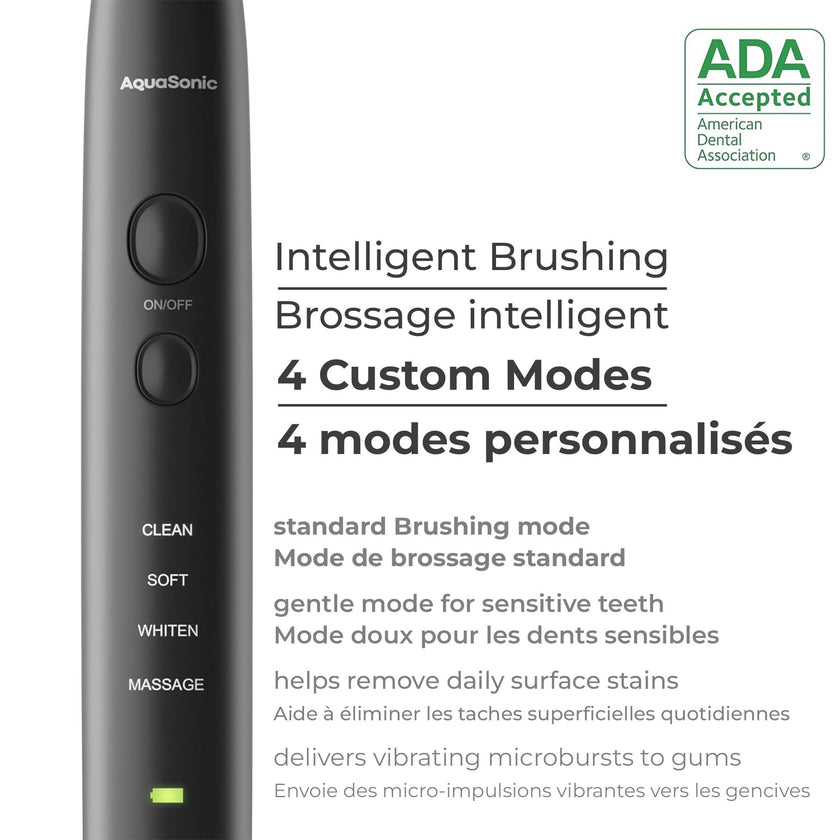 Aquasonic Black Series Ultra Whitening Electric Toothbrush | ADA Accepted Rechargeable Toothbrush, 8 Brush Heads & Travel Case, 40,000 VPM Electric Motor & Wireless Charging - 4 Modes with Smart Timer 🍁 All In One Marketplace Canada
