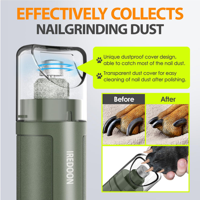 IREDOON Dog Nail Grinder Upgraded - Professional 3-Speed Super Quiet and Low Vibration Electric Pet Nail Grinder with 4 LED Lights - Painless Paws Grooming & Smoothing for Small to Large Dogs (Green) 🍁 All In One Marketplace Canada