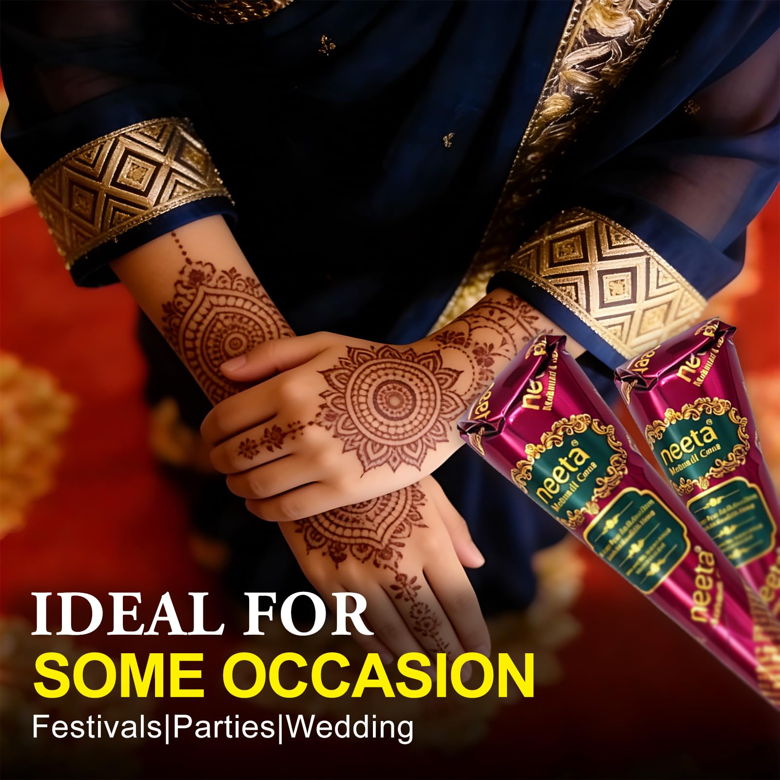 4 Pack Natural Mehendi Cone Henna Paste Temporary Tattoo Paste with 8pcs Tattoo Stencils| Each cone 25 grams | Indian Body Art Painting Drawing Tattoos Freckles (Reddish Brown Color) 🍁 All In One Marketplace Canada