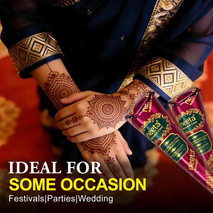 4 Pack Natural Mehendi Cone Henna Paste Temporary Tattoo Paste with 8pcs Tattoo Stencils| Each cone 25 grams | Indian Body Art Painting Drawing Tattoos Freckles (Reddish Brown Color) 🍁 All In One Marketplace Canada