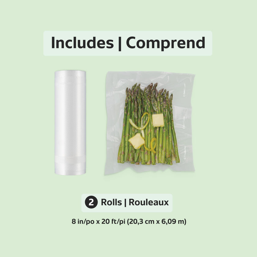 FoodSaver Vacuum Sealer Rolls for Custom Length Airtight Food Storage and Sous Vide Bags, BPA-Free, 8