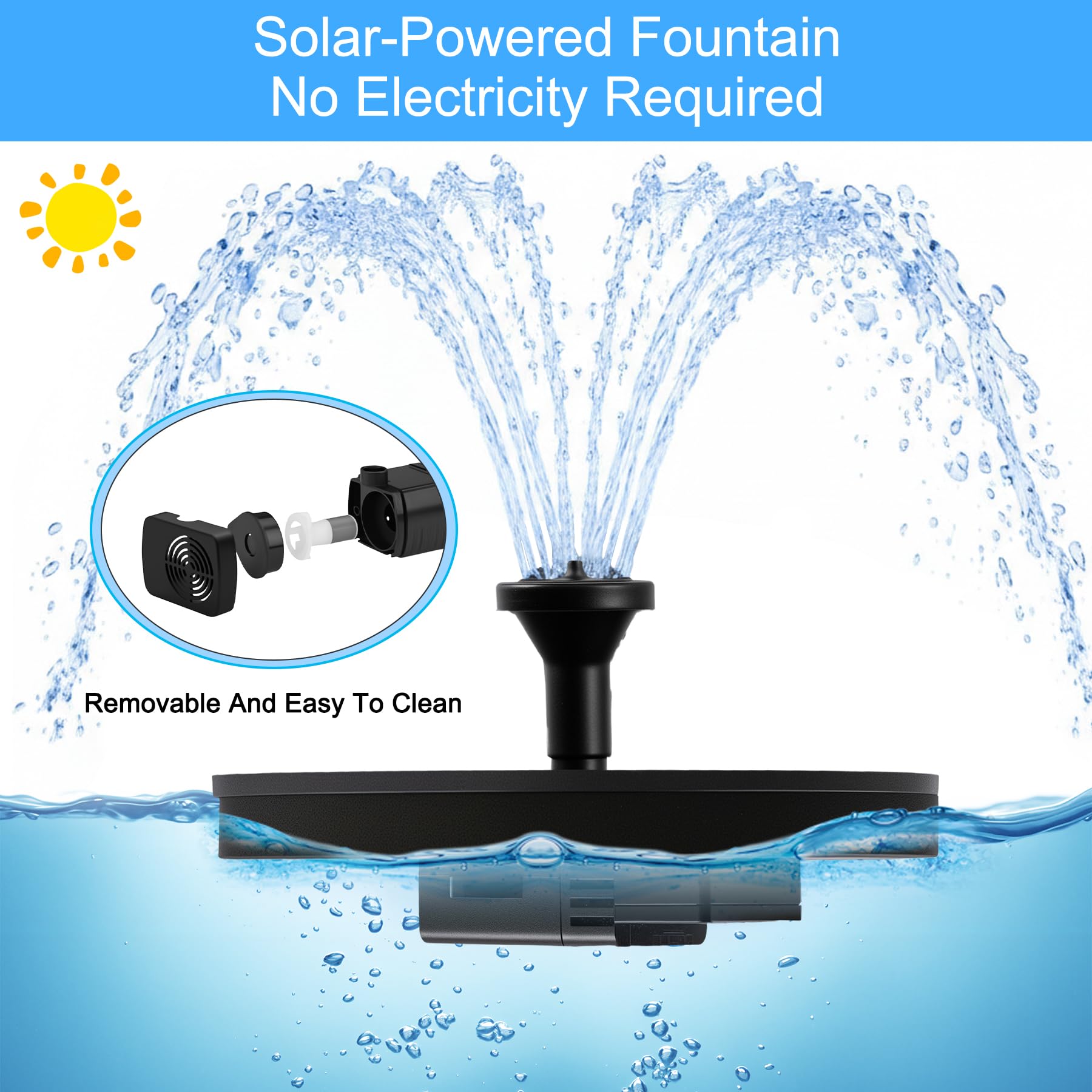 FYDGTPI Solar Fountain, Floating Solar Water Pump with 6 Nozzles & 4 Fixed Pipes, Solar Fountain for Bird Bath, Garden, Pond, Pool 🍁 All In One Marketplace Canada
