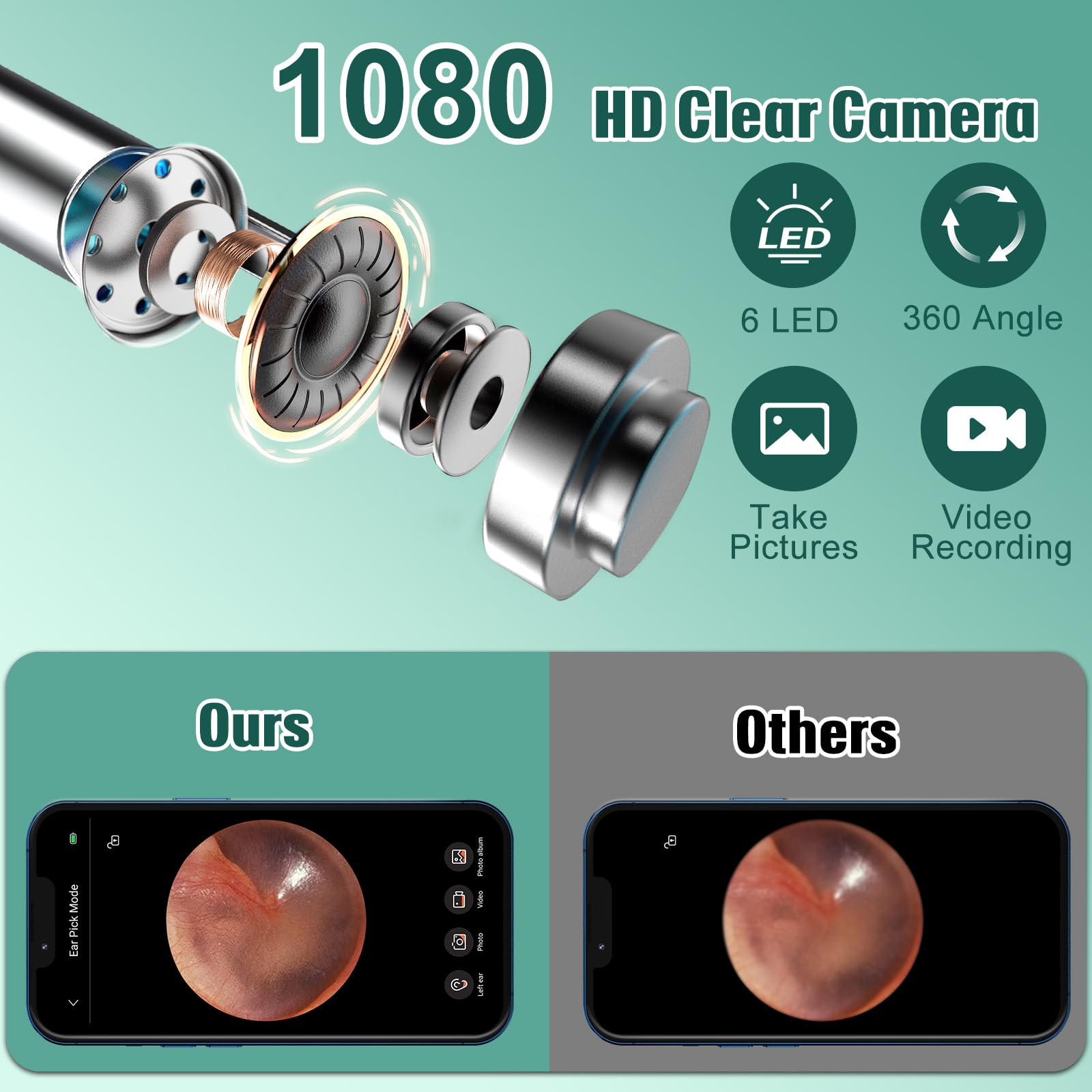 LMECHN Ear Wax Removal, Ear Cleaner with 7 Pcs Ear Set, Ear Wax Removal Tool Camera with 1080P Ear Otoscope & 6 LED Lights, Wireless Ear Pick for Ear Cleaning with 6 Ear Spoons Black 🍁 All In One Marketplace Canada