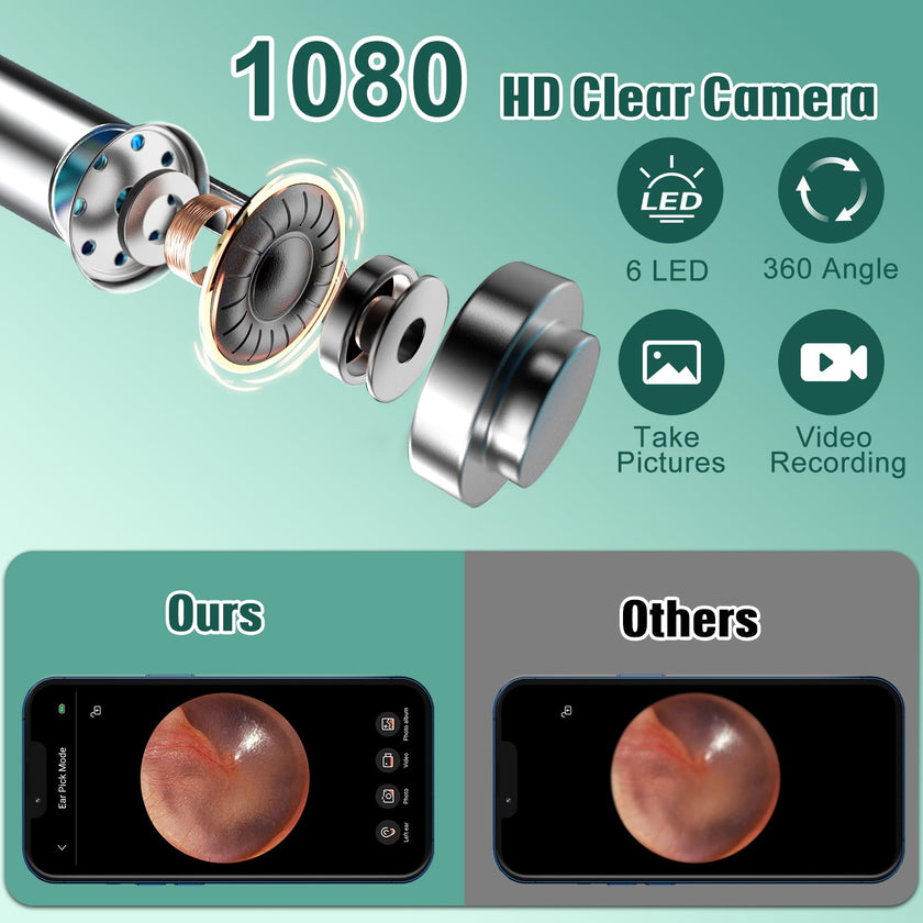 LMECHN Ear Wax Removal, Ear Cleaner with 7 Pcs Ear Set, Ear Wax Removal Tool Camera with 1080P Ear Otoscope & 6 LED Lights, Wireless Ear Pick for Ear Cleaning with 6 Ear Spoons Black 🍁 All In One Marketplace Canada