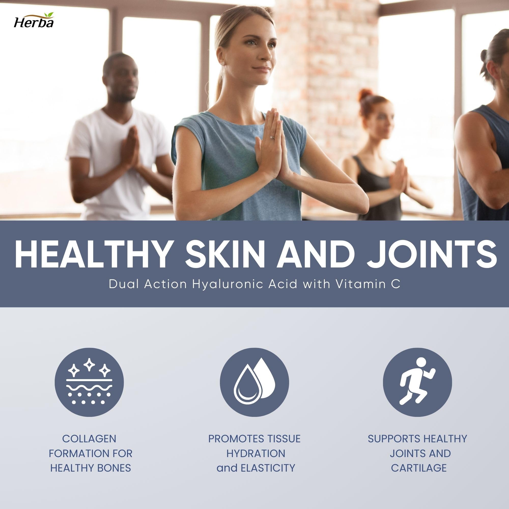 Herba Hyaluronic Acid Supplement 200mg - 100 Capsules | 100% Purity Hyaluronic Acid Capsules with Vitamin C to Support Joint and Bone Health | Made in Canada 🍁 All In One Marketplace Canada
