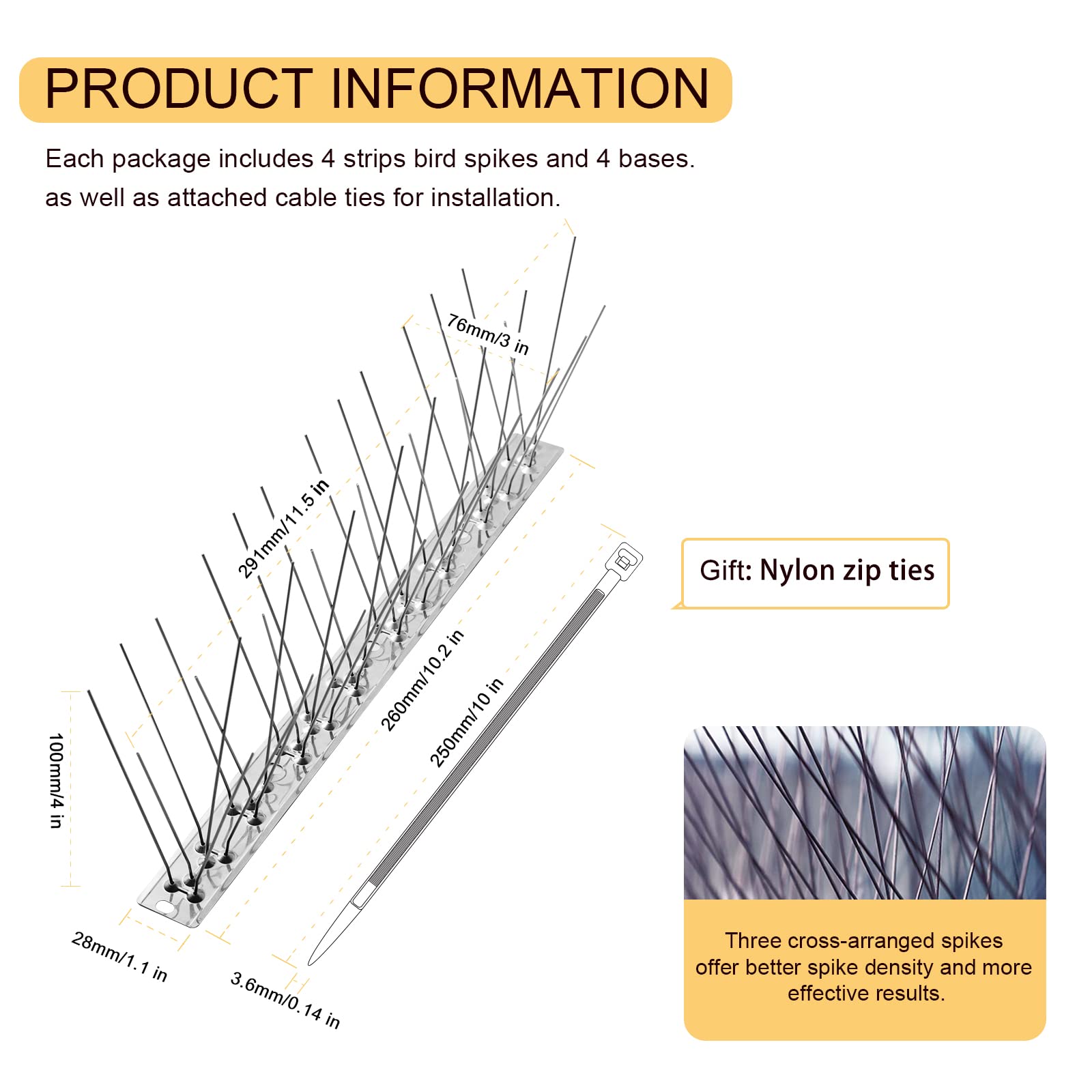 OFFO Bird Spikes with Stainless Steel Base, Durable Bird Repellent Spikes Arrow Pigeon Spikes Fence Kit for Deterring Small Bird, Crows and Woodpeckers, Covers 3.4 Feet(1.04m) 🍁 All In One Marketplace Canada