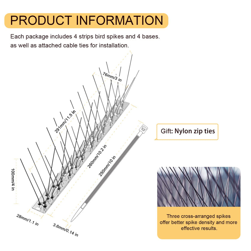 OFFO Bird Spikes with Stainless Steel Base, Durable Bird Repellent Spikes Arrow Pigeon Spikes Fence Kit for Deterring Small Bird, Crows and Woodpeckers, Covers 3.4 Feet(1.04m) 🍁 All In One Marketplace Canada
