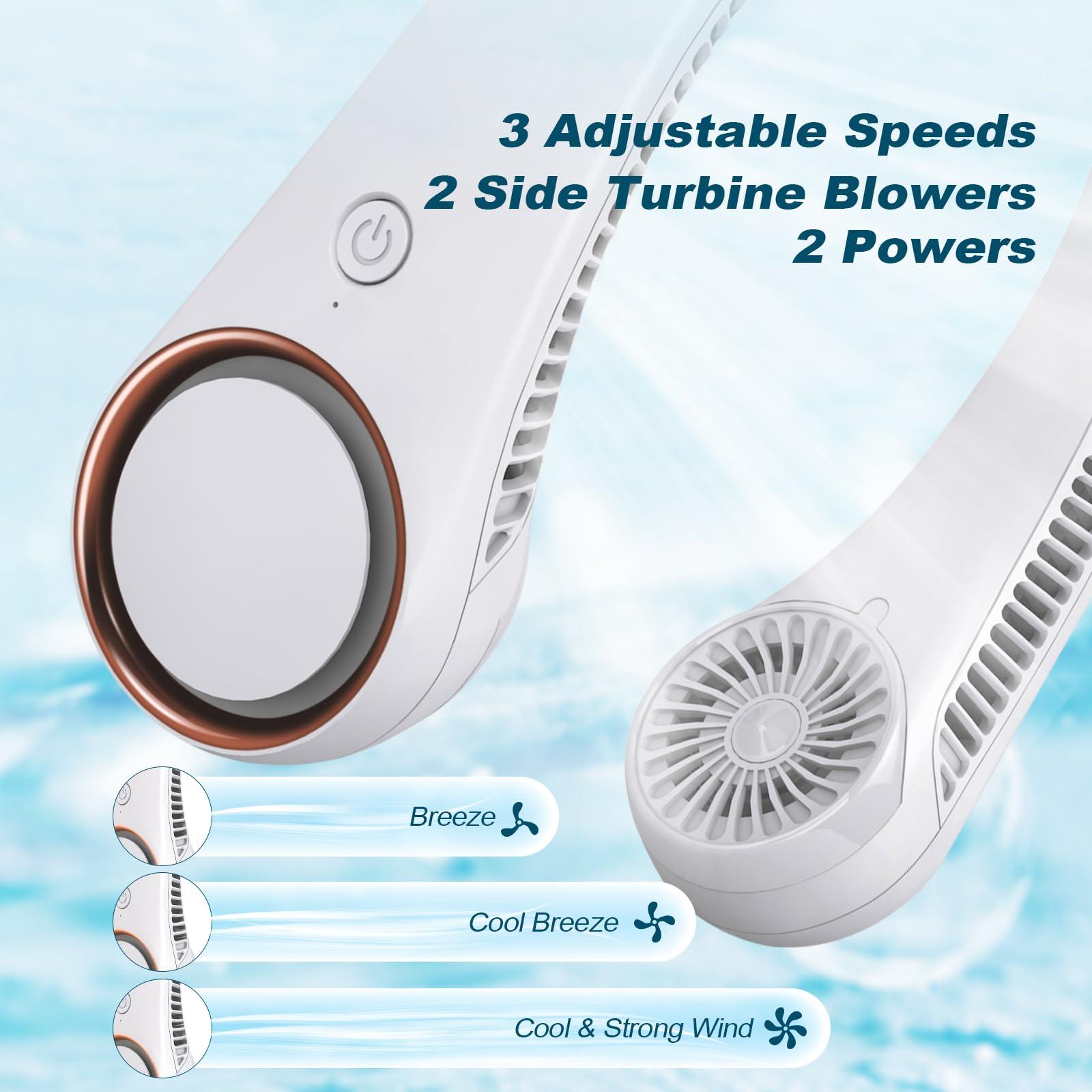 CIVPOWER Neck Fan: Portable Personal Neck Cooling Rechargeable Bladeless Fan - Hands Free 3 Speed 4000 mAh Battery USB Operated Wearable Headphone Design - for Men Women Outdoor Indoor (White) 🍁 All In One Marketplace Canada