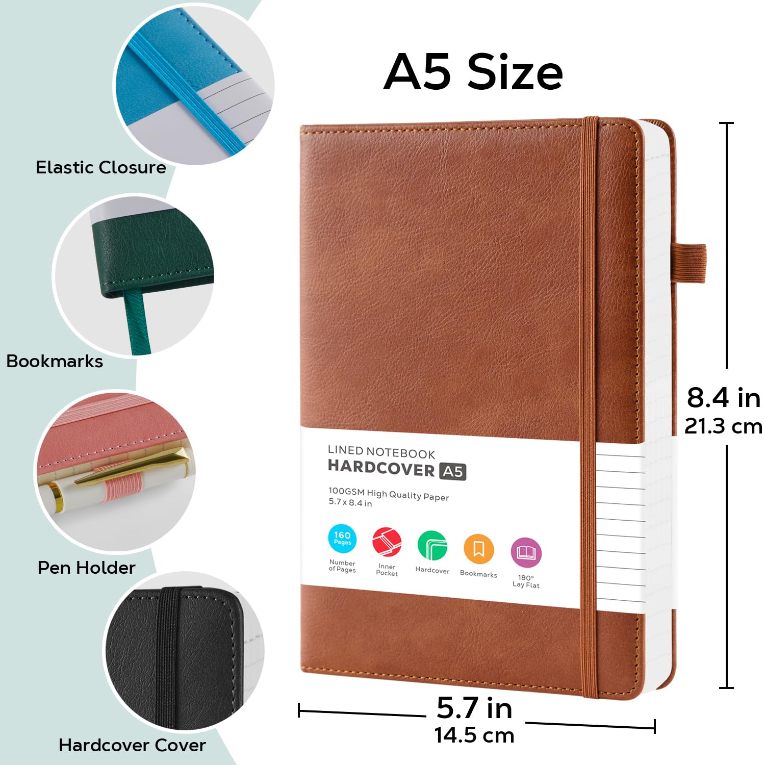 2 Pack Journal Notebook, Hardcover A5 Diary Journal for Women/Men Work, Leather Notebooks for School Supplies, 100GSM Lined Paper, No Bleed, Inner Pocket, Brown Black 🍁 All In One Marketplace Canada