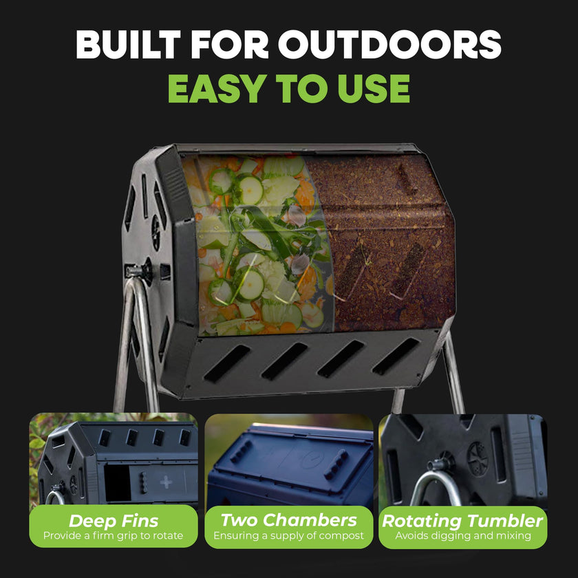FCMP Outdoor IM4000 Dual Chamber Tumbling Composter Canadian-Made, 100% Recycled Resin - Outdoor Rotating Compost Tumbler Bin for Garden, Kitchen, and Yard Waste, Black (37 Gallon) 🍁 All In One Marketplace Canada