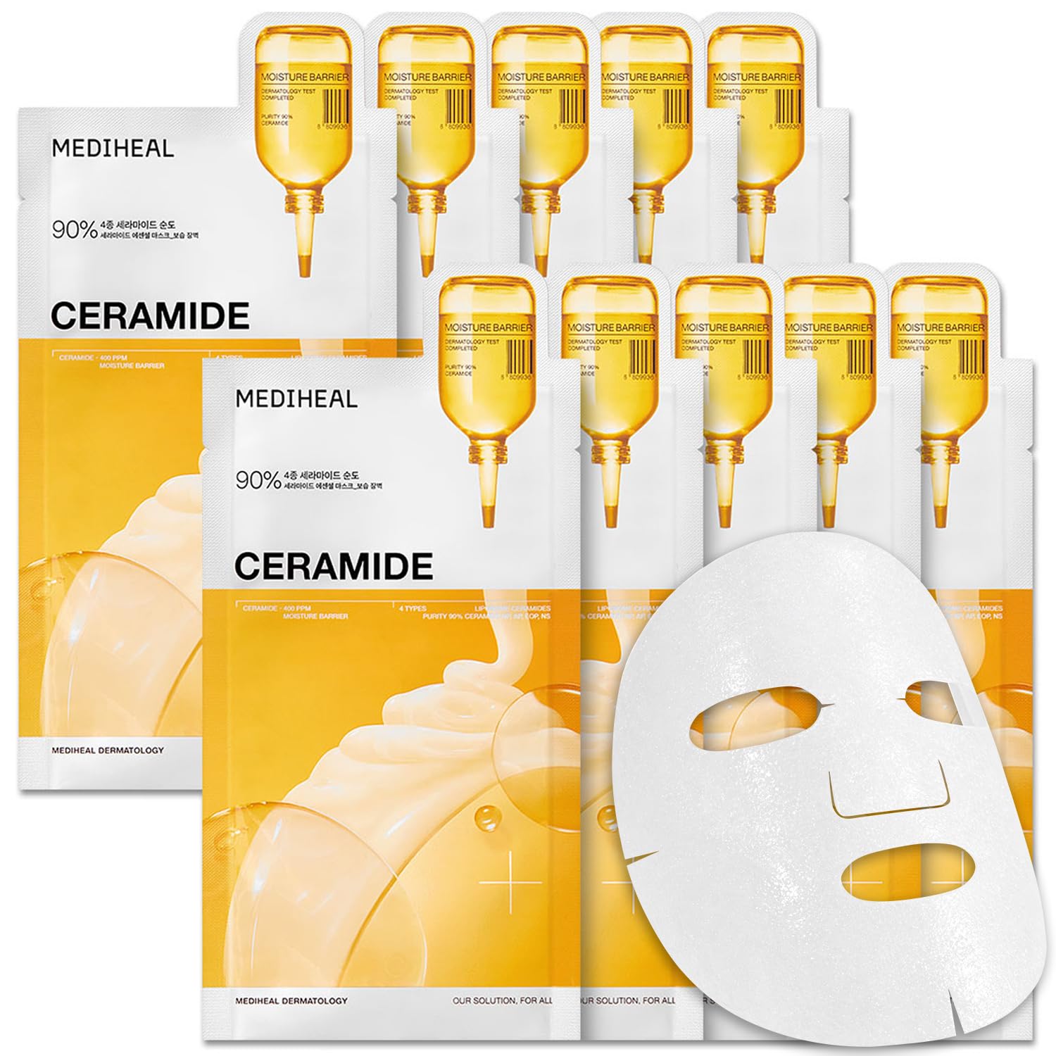 MEDIHEAL Ceramide Essential Face Mask - Moisturizing, Barrier Repair with Panthenol & Adenosine for Intense Hydration for Dry & Sensitive Skin, Face Mask for Women, Vegan, Korean Skincare (10 Sheets) 🍁 All In One Marketplace Canada