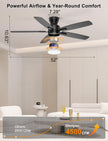 Ohniyou 52'' Ceiling Fan with Lights: Smart Fan with remote & APP Control - Low Profile Ceiling Fan with Quiet Performance - Flush Mount Outdoor Ceiling Fan (Black) 🍁 All In One Marketplace Canada