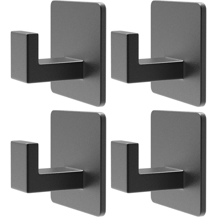 PMMASTO Black 4 Pack Self Adhesive Wall Hooks for Hanging, Stick On Wall Hanger Hook for Shower, Robe, Hat - Aluminium 🍁 All In One Marketplace Canada