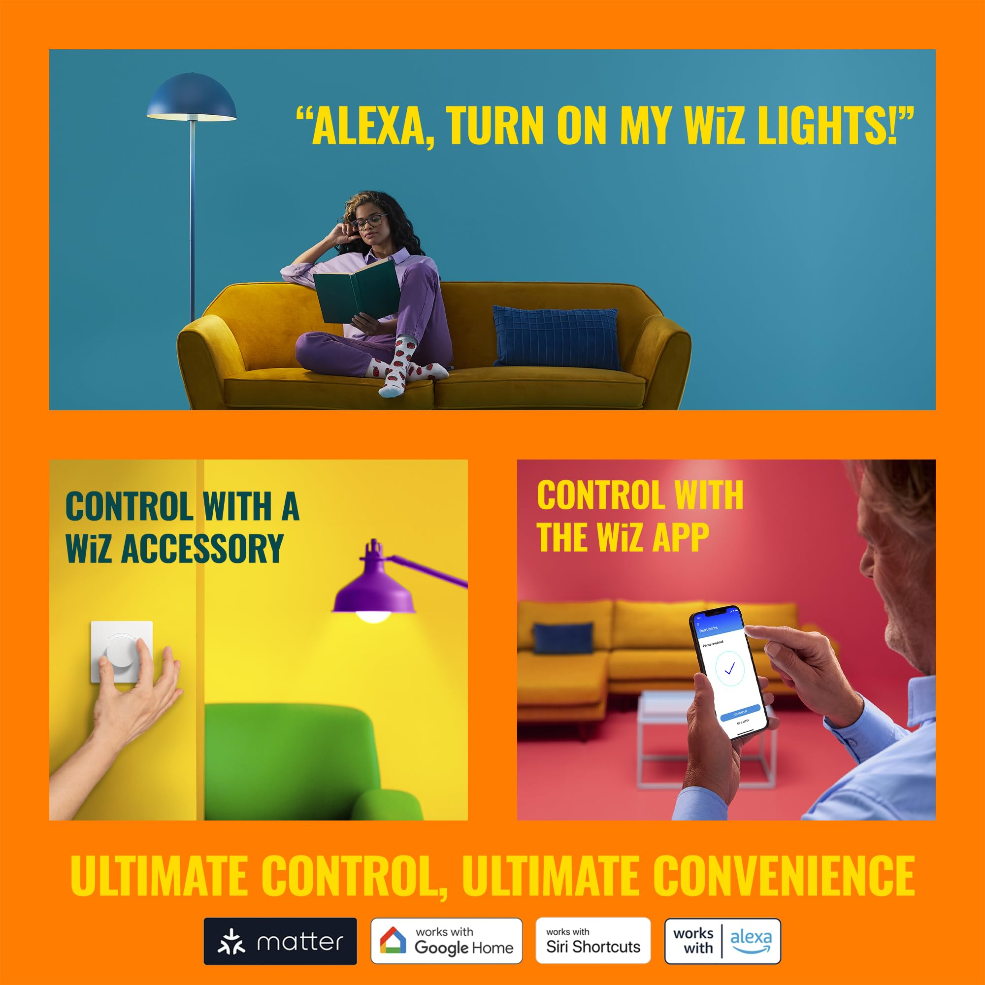 WiZ Connected 60W A19 LED Smart Light Bulbs - Connects to Your Wi-Fi - E26 Smart Bulb - Control with Voice or App + Activate with Motion - Matter Compatible - 3 Pack 🍁 All In One Marketplace Canada