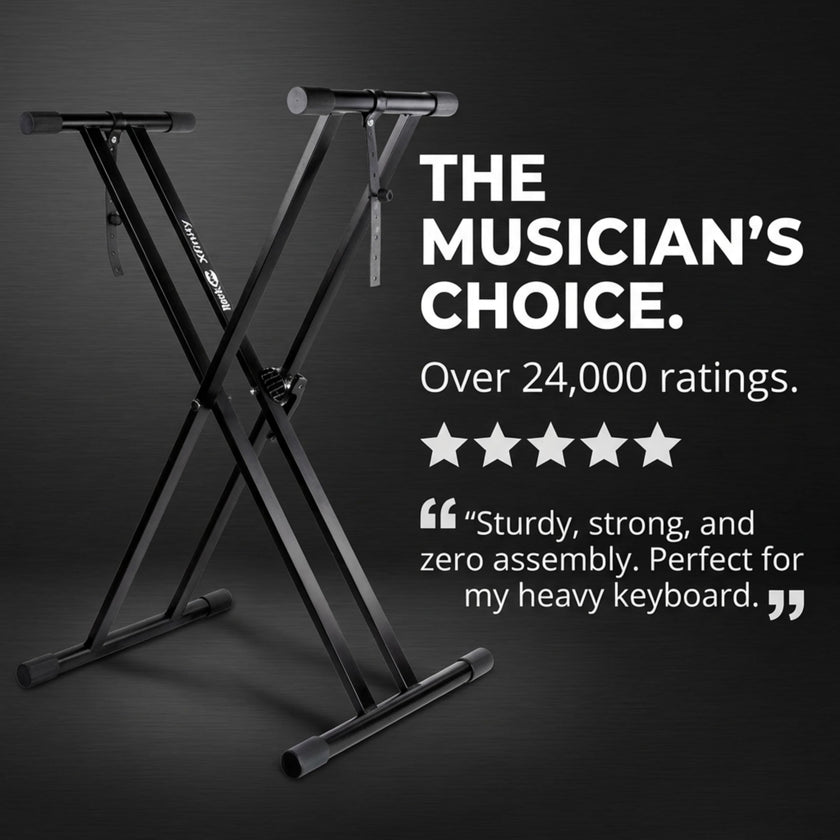 RockJam Xfinity Heavy-Duty, Double-X, Pre-Assembled, Infinitely Adjustable Piano Keyboard Stand with Locking Straps 🍁 All In One Marketplace Canada