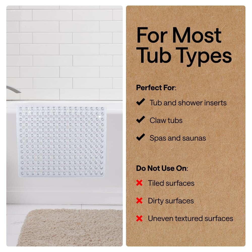 GORILLA GRIP Patented Bath Tub Shower Mat, Machine Washable Bathtub Floor Liner Mats, Suction Cups and Drain Holes to Keep Tubs Clean, Bathroom Essentials, 89x41 cm, Clear 🍁 All In One Marketplace Canada